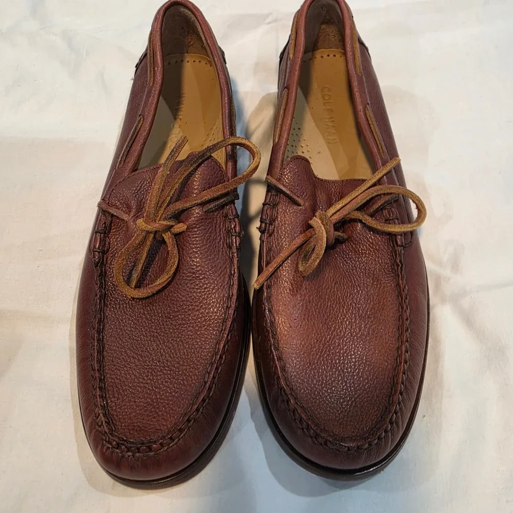 Cole Haan Boat Shoes Men 7.5 M Brown Excellent Pebbled Leather C13875 Moc Toe